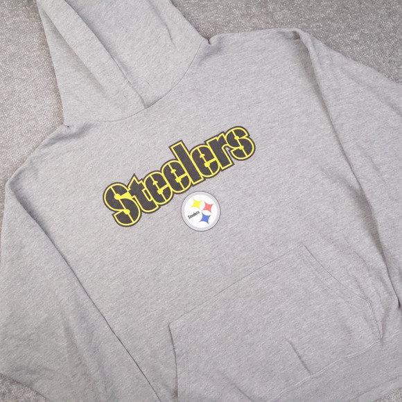 Vintage NFL Pittsburgh Stealers Medium Gray Long Sleeve Pockets Hoodie - Picture 10 of 11